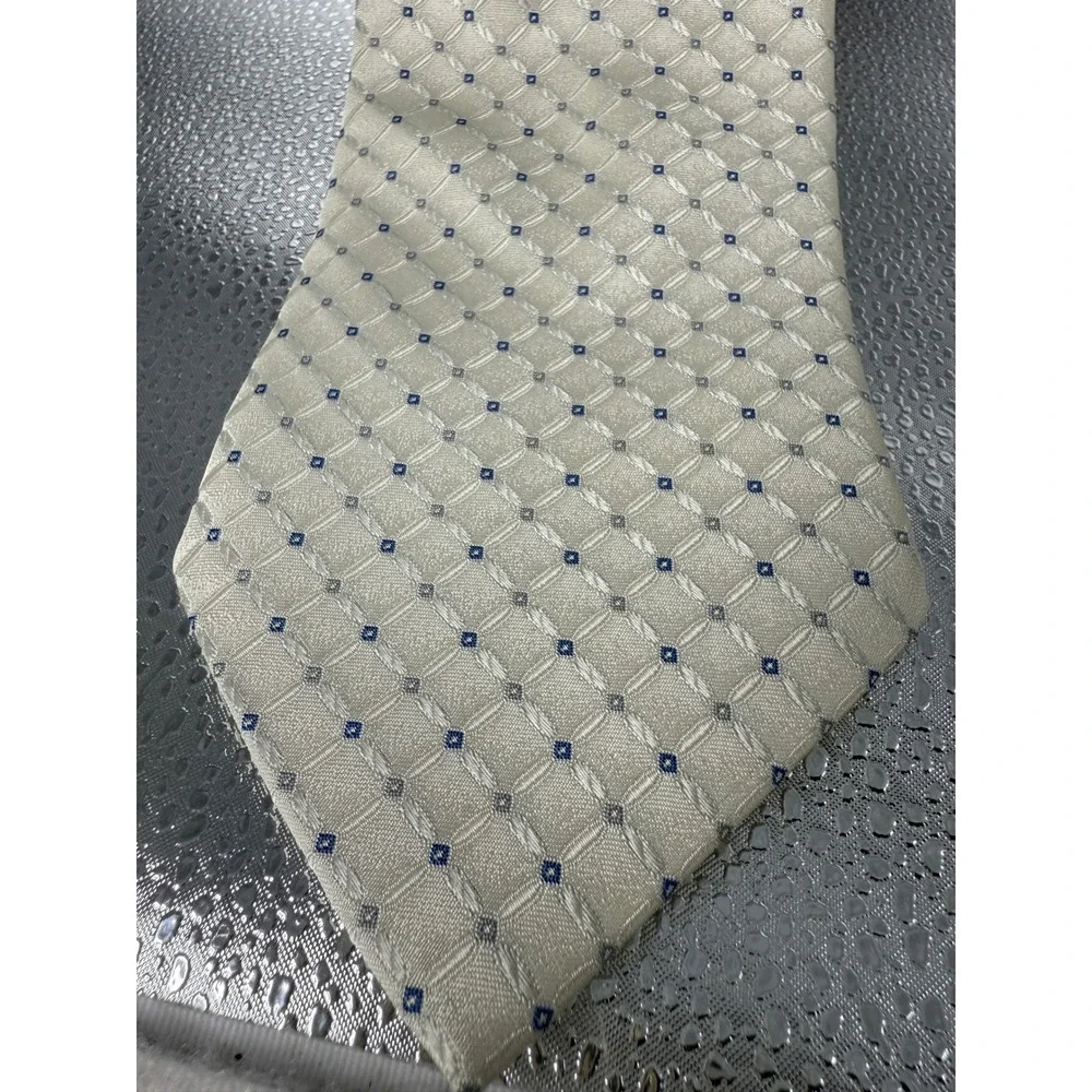 Pronto Uomo Silk Necktie Ivory Blue Geometric Pattern Business Formal‎